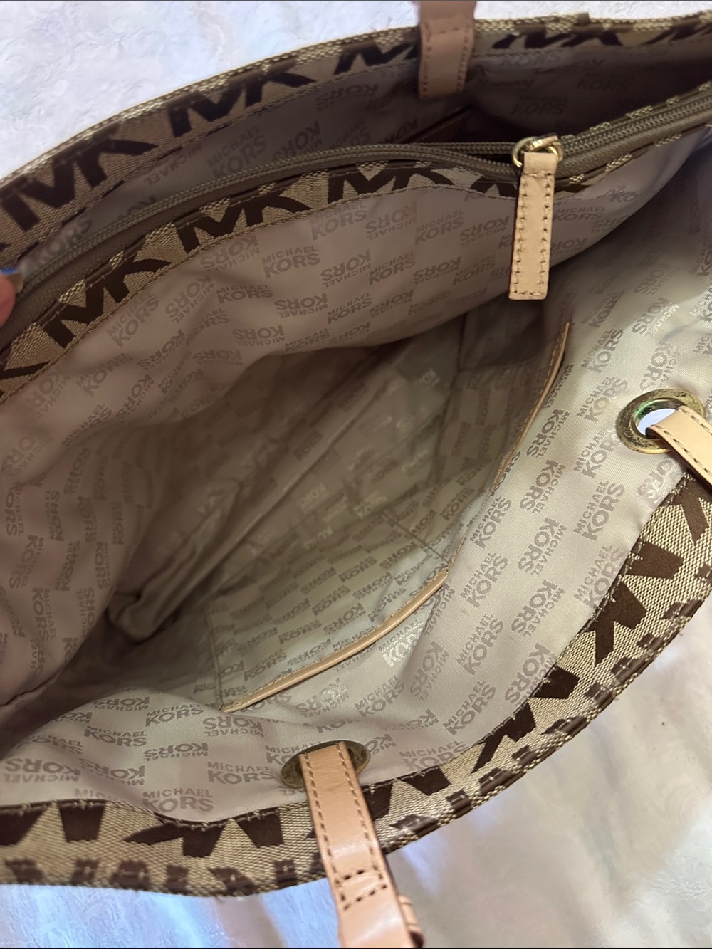 Michael Kors Tan and Brown MK Logo Tote with Gold Hardware - Picture 8 of 14